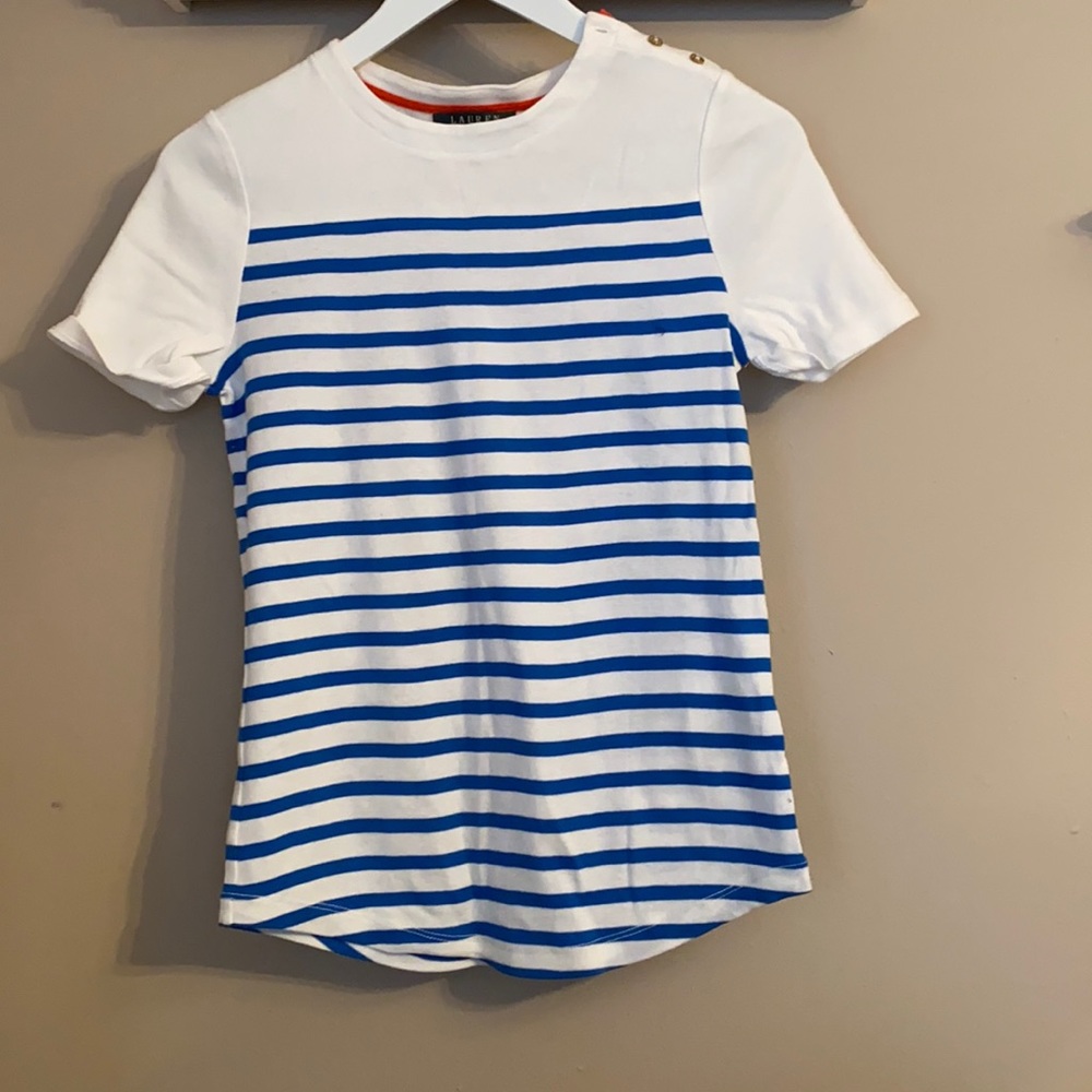 Ralph Lauren blue and white striped shirt.